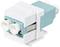 Adaptateur fibre optique à deux ports en bleu clair et blanc, compatible avec les connecteurs LC Duplex, principalement utilisé dans les réseaux.