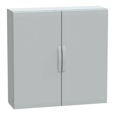 Un armoire métallique grise à deux portes, fermée. Design épuré, adaptée au rangement dans les ateliers ou les garages.