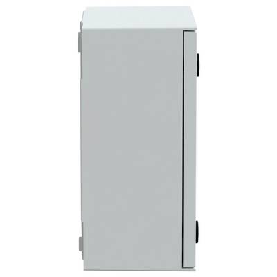 «Un armoire électrique blanche avec une porte fermée, vue de côté.»