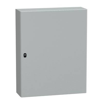 Un placard métallique gris avec une porte verrouillée et une poignée visible.