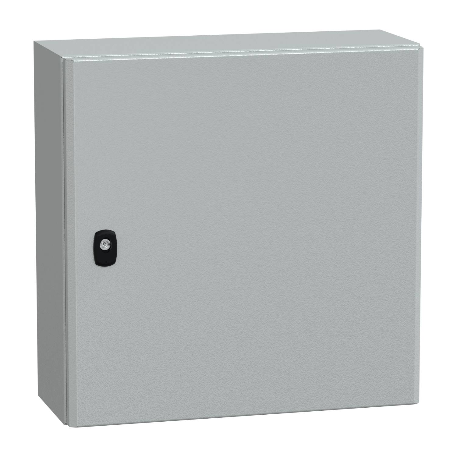 Armoire métallique avec serrure noire sur le côté droit.