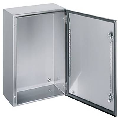 Armoire métallique avec porte ouverte, montrant un intérieur vide. Idéal pour le rangement d'outils ou d'équipements techniques.