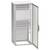 Armoire métallique électrique avec porte ouverte. Plusieurs étagères et supports de fixation pour composants électroniques sont visibles.