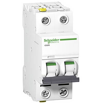 Disjoncteur différentiel de Schneider Electric, modèle IC60N, avec deux interrupteurs verts. Utilisé pour des applications de sécurité électrique.