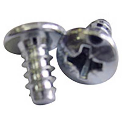 Deux vis en argent avec une fente cruciforme, disposées de manière horizontale et oblique l'une par-dessus l'autre.