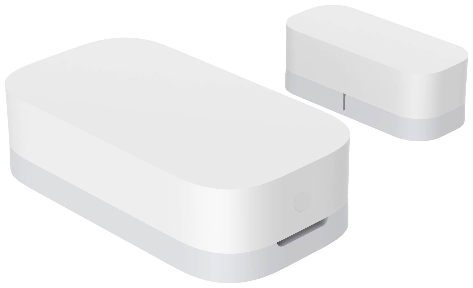 Des dispositifs électroniques blancs, rectangulaires aux coins arrondis, pouvant être des capteurs ou des composants d'un système de sécurité ou d'automatisation.