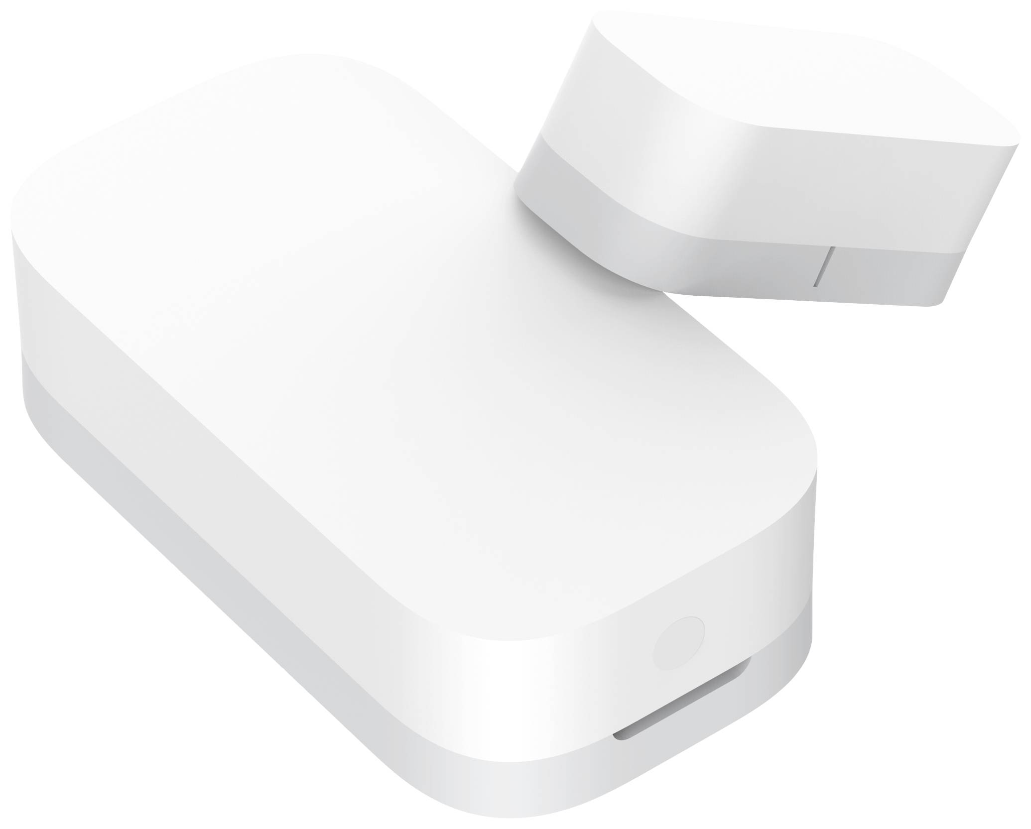 Deux appareils techniques blancs de tailles différentes, disposés l'un sur l'autre, avec des bords arrondis et une surface lisse.