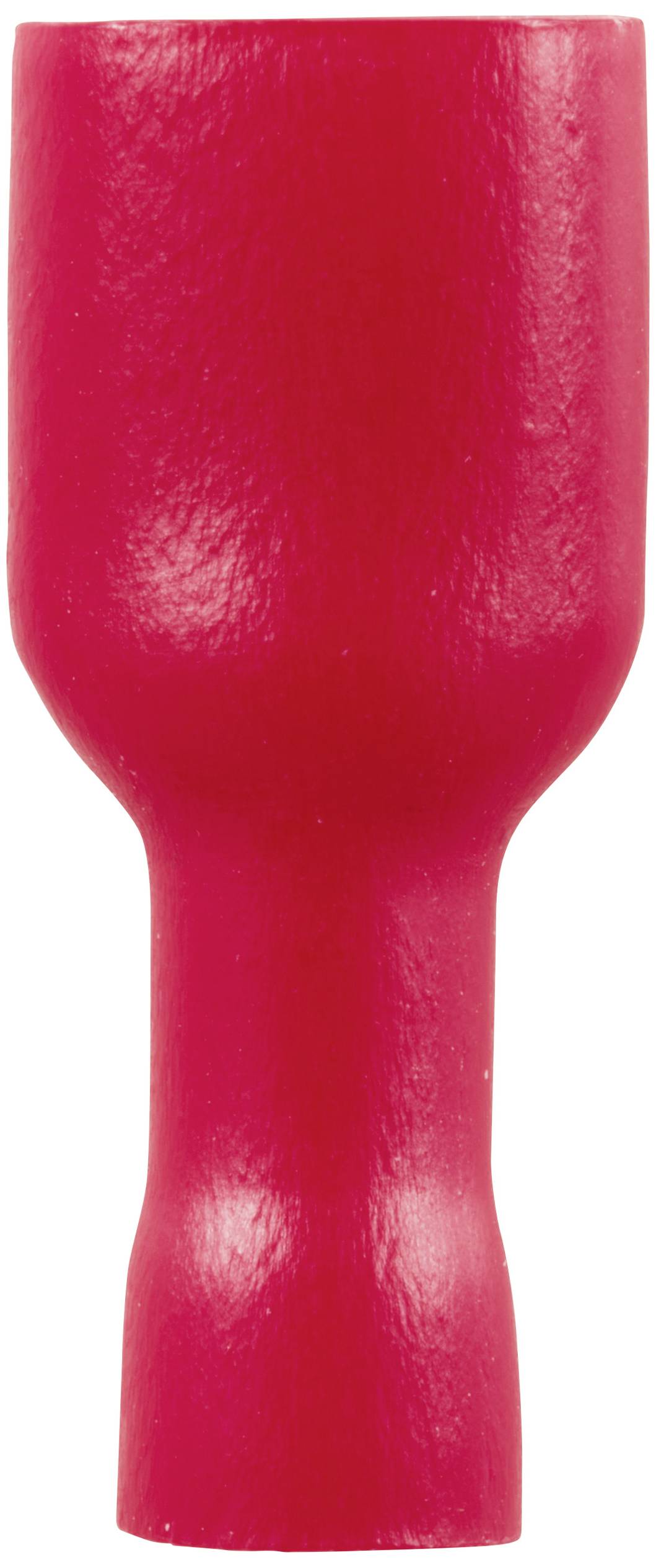 Élément de connexion en plastique rouge, cylindrique, avec une extrémité supérieure plus large. Utilisé pour connecter des câbles électriques.
