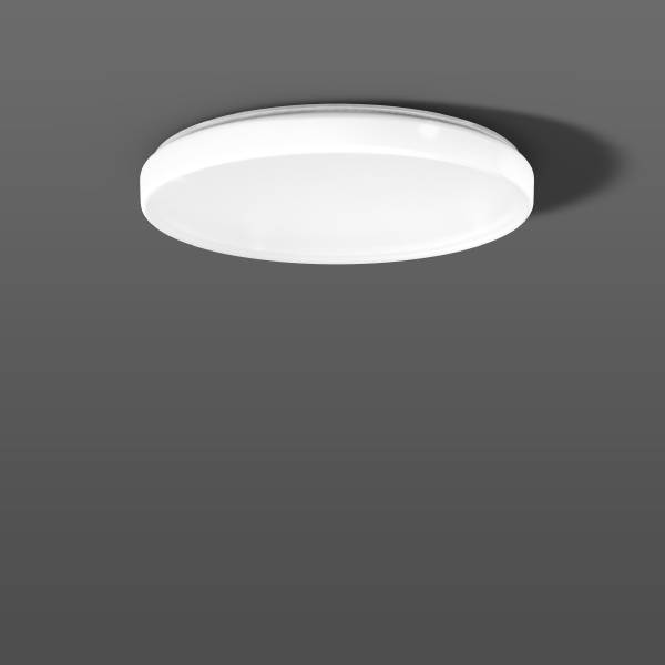 Lampe de plafond ronde blanche sur fond gris. Style moderne et minimaliste, adaptée aux espaces de vie ou de travail.