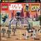 Emballage 'LEGO Star Wars' : Ensemble 75372 comprenant un énorme robot marcheur, quatre Stormtroopers et un véhicule volant devant un paysage planétaire.