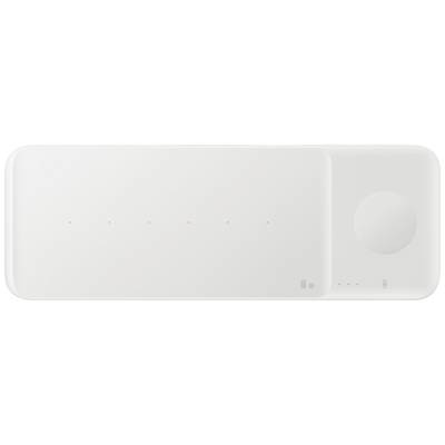 Un chargeur blanc, rectangulaire et minimaliste avec des voyants LED et une station de charge marquée sur le côté droit.