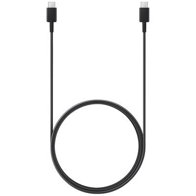 Câble USB-C vers USB-C noir, posé à plat, avec deux connecteurs à ses extrémités, adapté pour la charge et le transfert de données.