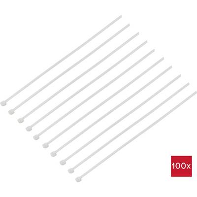 Dix colliers de serrage blancs disposés en parallèle, avec un comptage de faisceau '100x' en rouge dans le coin inférieur droit.