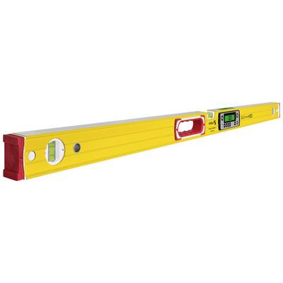 Un niveau numérique jaune avec affichage et échelles de mesure, utilisé pour déterminer l'alignement horizontal et vertical.