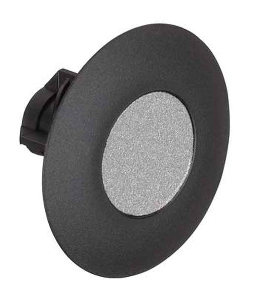 Lampe ronde noire avec intérieur argenté, probablement un luminaire encastré.