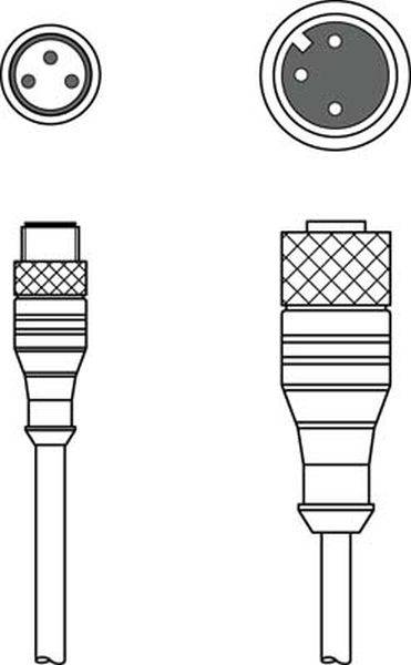 Illustration d'une prise XLR femelle et mâle. À gauche, la prise femelle avec trois trous, à droite, la prise mâle avec trois broches.