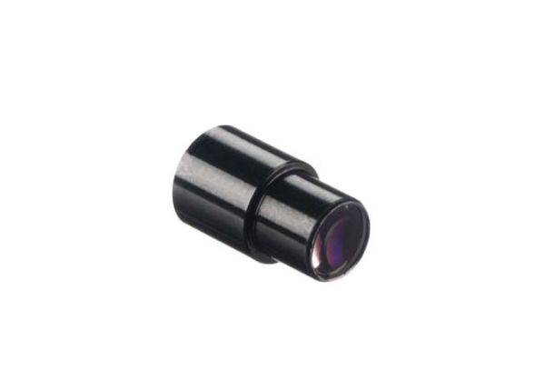 Objectif cylindrique noir brillant avec élément en verre violet.