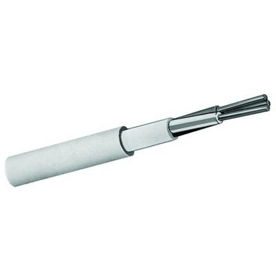 Une coupe transversale d'un câble coaxial montre plusieurs couches d'isolation et de blindage, incluant un conducteur central.