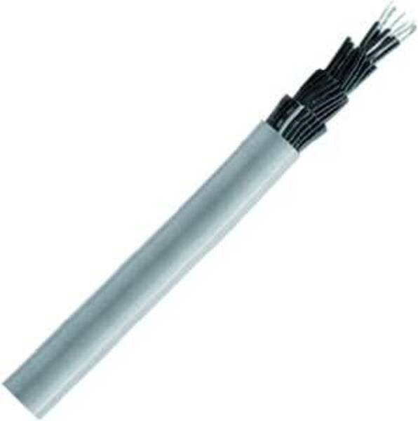 Câble composé de plusieurs fils isolés, gainé de gris, partiellement coupé pour révéler les fils intérieurs.