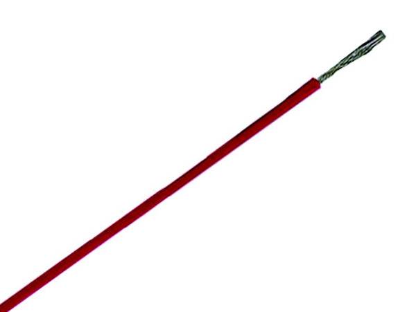 Câble rouge isolé avec un fil dénudé à une extrémité.