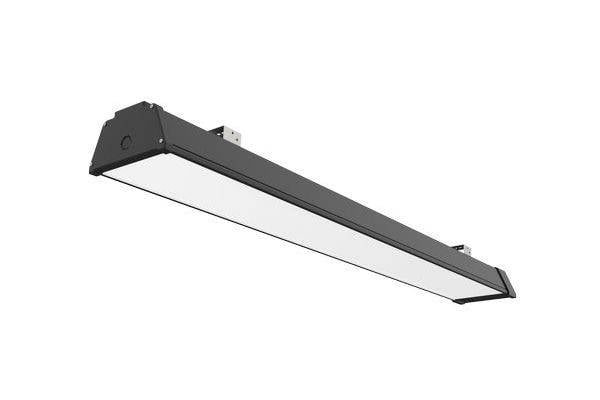 Panneau LED rectangulaire long en noir, adapté à une installation au plafond. Solution d'éclairage pour espaces intérieurs.