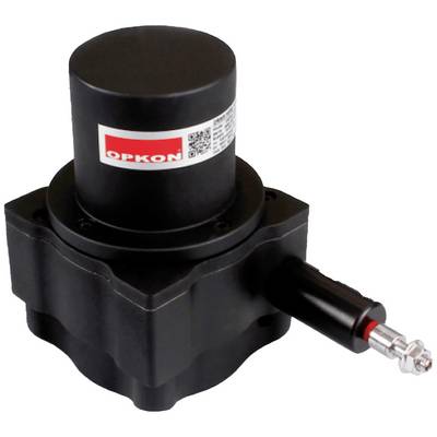 Un capteur électronique noir cylindrique avec un connecteur de câble sur le côté, marqué d'une étiquette rouge 'OPKON'.