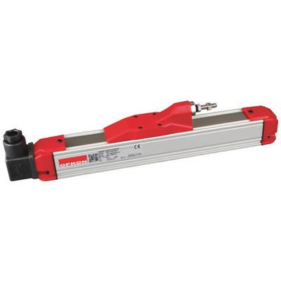 Potentiomètre linéaire avec boîtier rouge et argenté, utilisé pour le mesurage précis de position dans des applications industrielles.