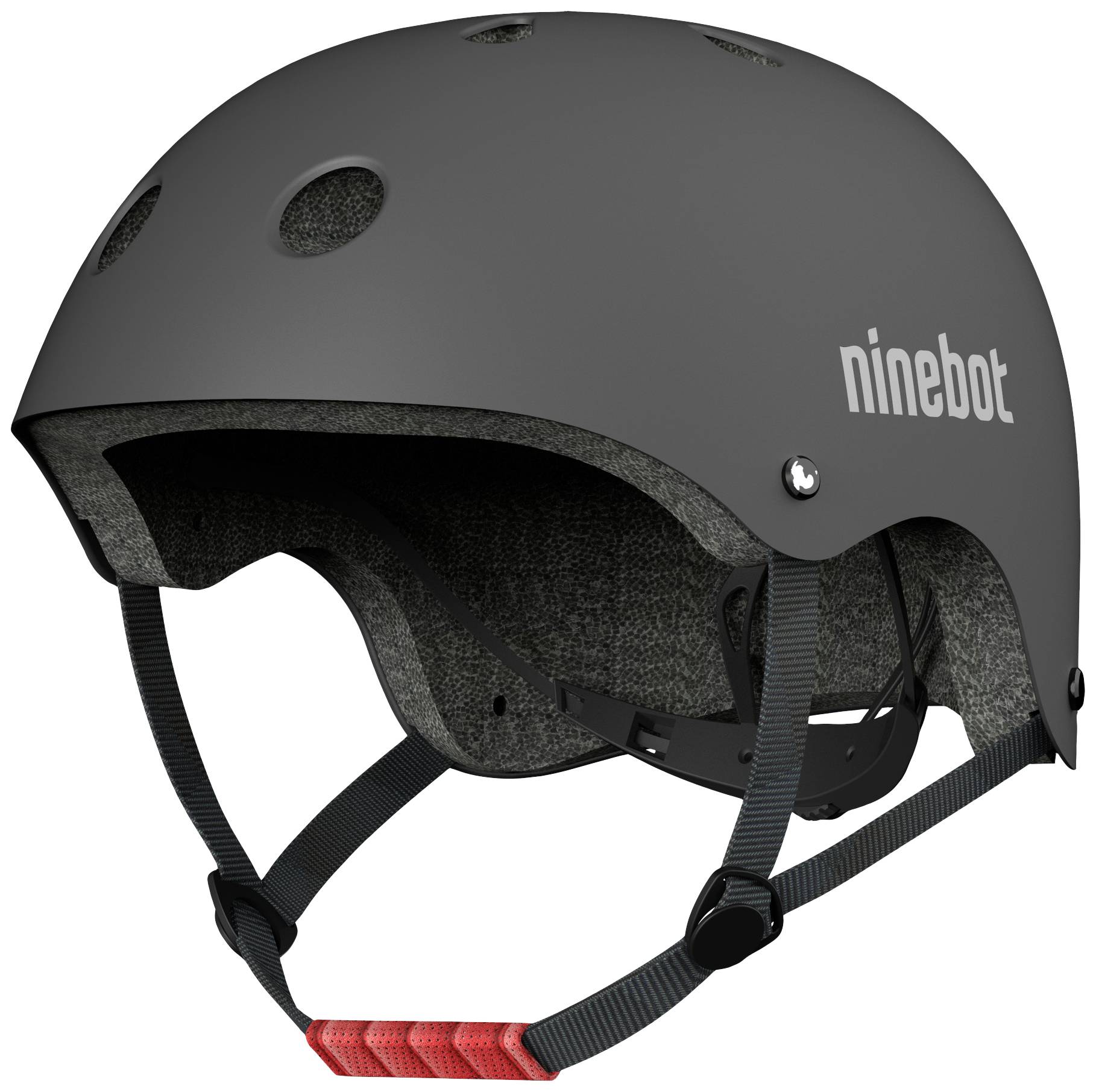 Casque Ninebot noir avec ouvertures de ventilation, sangle de menton ajustable et réflecteur arrière rouge.