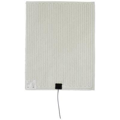 Tapis chauffant avec connexion câblée pour appareils électroniques. Surface rectangulaire blanche avec des fils chauffants intégrés.