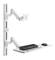 Un bras de bureau mural blanc avec tablette pour clavier et support de moniteur, idéal pour des postes de travail ergonomiques.