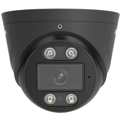 Caméra de sécurité noire avec quatre LED autour de l'objectif, adaptée à la surveillance intérieure et extérieure.
