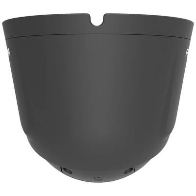 Objet électrique gris, semi-circulaire, vu de dessous, avec des fentes et des ouvertures ; probablement un composant technique.