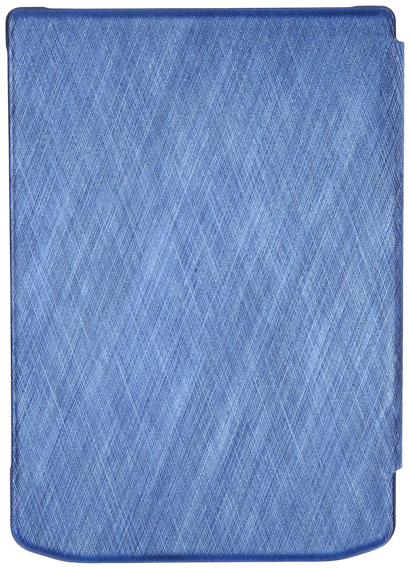 Étui de protection bleu à surface texturée et quadrillée, adapté aux appareils électroniques tels que les liseuses ou les tablettes.