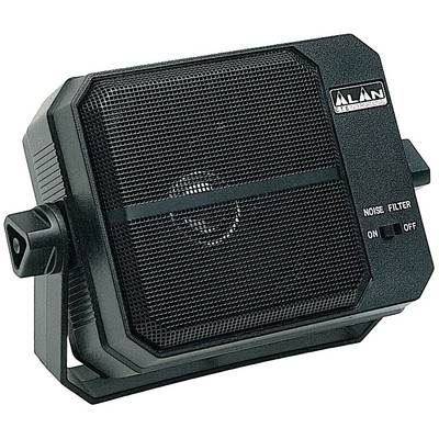 Haut-parleur noir avec interrupteur 'Noise/Filter'. Positions de l'interrupteur : 'On' et 'Off'. Design avec grille sur la face avant.