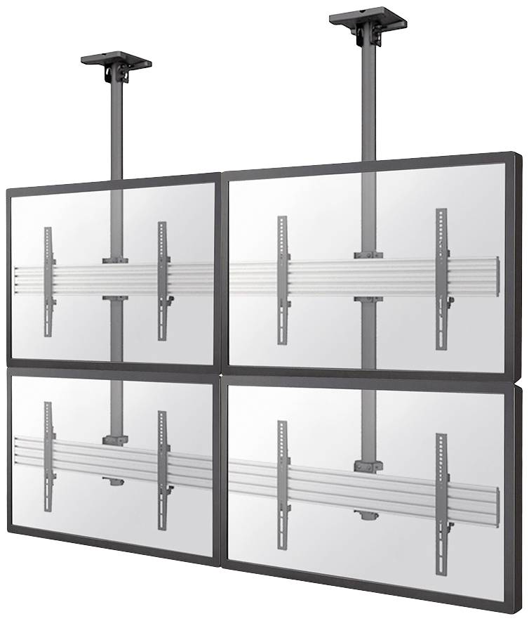 Deux moniteurs sont montés sur un support de plafond. Chaque support porte deux écrans, installés selon une configuration 2x2.