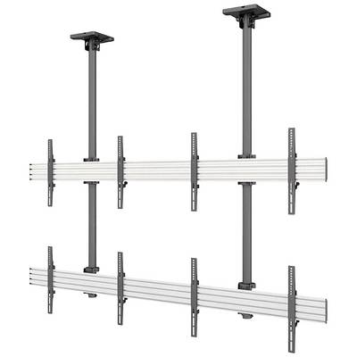 Système de support de plafond pour plusieurs écrans, composé de deux tiges verticales et de rails horizontaux permettant un montage flexible des écrans.
