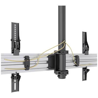 Support de montage avec une tige verticale et plusieurs points de fixation sur un rail horizontal, câbles attachés.