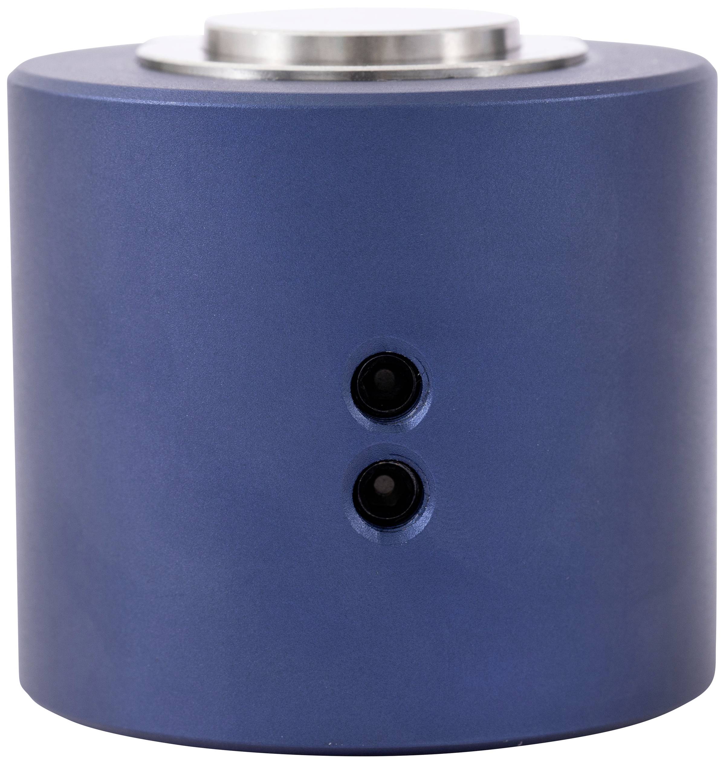 Capteur cylindrique bleu avec deux points noirs sur la face avant, probablement des caméras ou des objectifs destinés à des fins de reconnaissance.