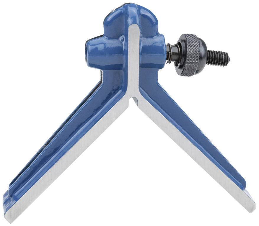 Coup de pointe bleu avec bordures argentées, vis de fixation en haut à droite ; utilisé pour des travaux de mesure précis ou des tâches d'alignement.