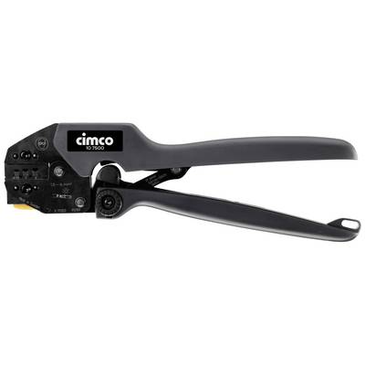 Une pince à sertir de la marque Cimco, modèle 10 7500, au design noir, est utilisée pour connecter des câbles et des connecteurs.