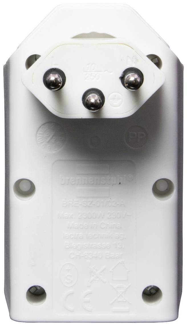 Arrière d'un interrupteur de prise électrique avec des contacts visibles et des inscriptions techniques, y compris des spécifications de puissance.