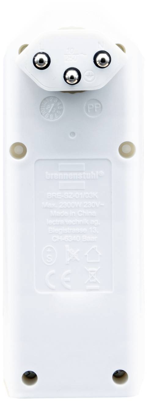 Dos d'une brosse à dents électrique portant le marquage CE et des informations sur le produit en écriture en relief.