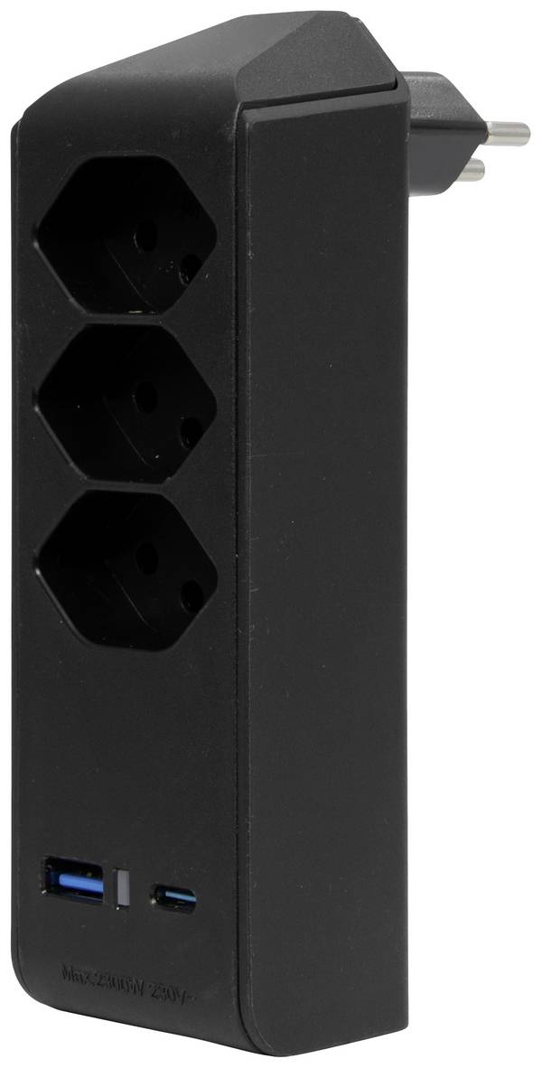 Brennenstuhl 1508342203 Prise intermédiaire avec USB  3 pôles noir