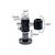 Un connecteur noir rotatif avec plusieurs axes de mouvement est représenté, prenant en charge une rotation à 360° et présentant des dimensions de 15 mm et 6 mm.