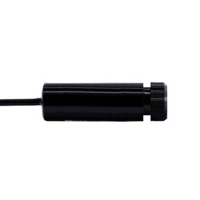 Un stylo ou chargeur électrique noir, tubulaire, avec un court câble à une extrémité, placé sur un fond blanc.