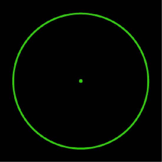 Un cercle vert sur un fond noir avec un petit point au centre.