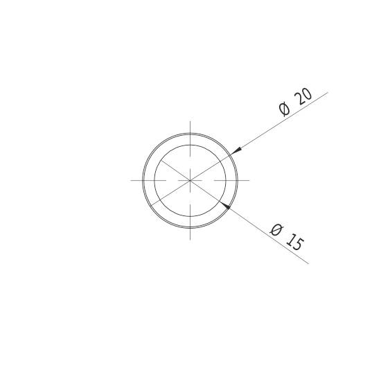 Dessin technique d'un cercle avec deux diamètres représentés : Ø 20 et Ø 15, chacun avec des lignes et des indications de dimensions.