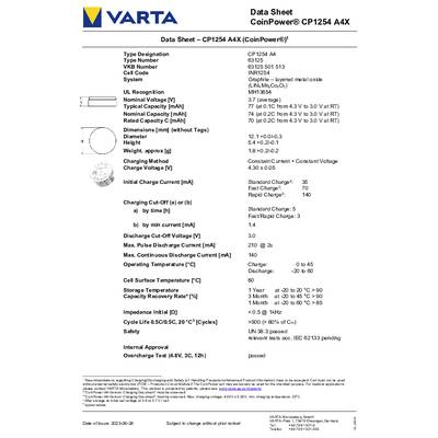 Varta  Pile bouton rechargeable CP1254 A4 Li-Ion 74 mAh 3.7 V 1 pc(s)