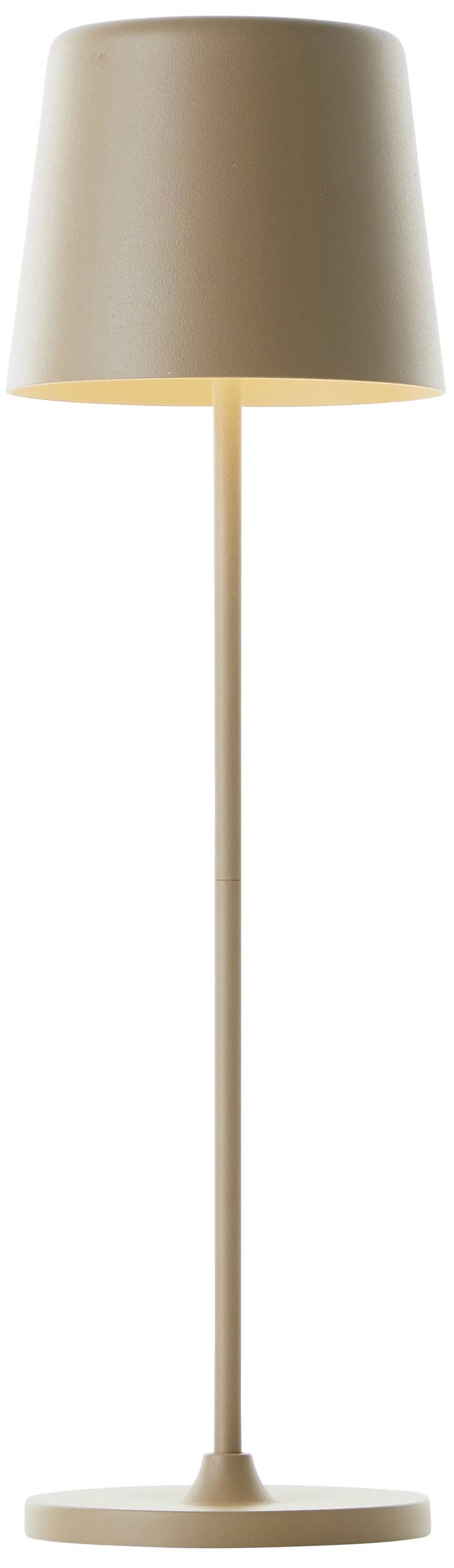 Lampadaire au design épuré et moderne en beige. L'abat-jour diffuse une lumière douce et chaleureuse.
