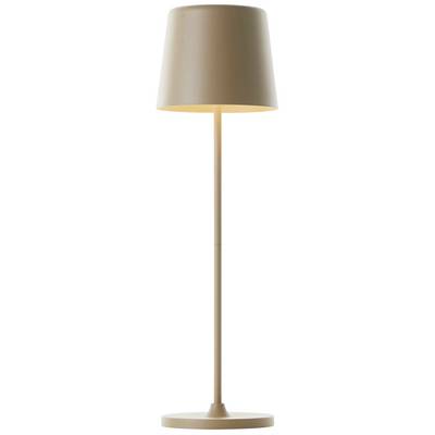 Lampadaire au design épuré et moderne en beige. L'abat-jour diffuse une lumière douce et chaleureuse.
